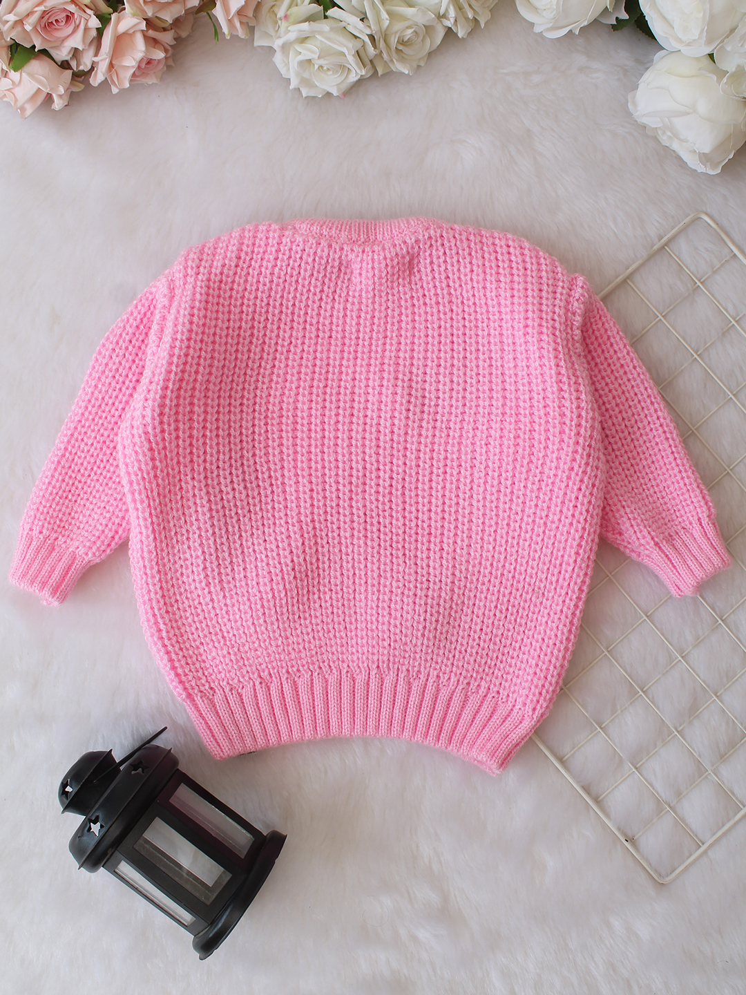 Qvink Knitted Full Sleeves Cherry Applique Detailed Sweater - Pink
