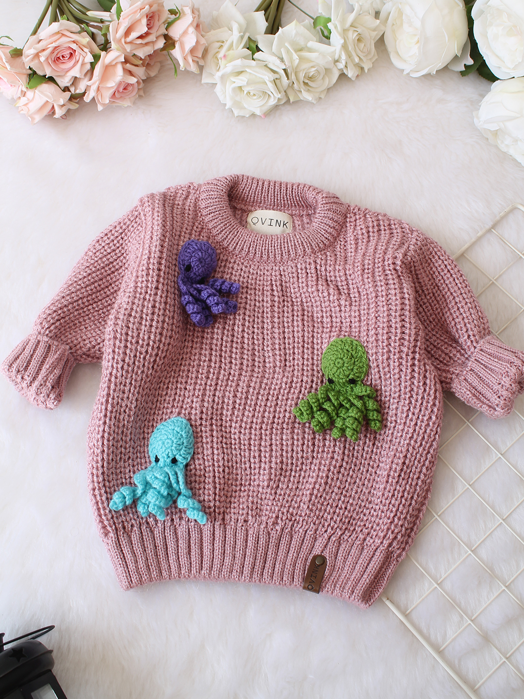 Qvink Knitted Full Sleeves Octopus Applique Detailed Sweater - Purple