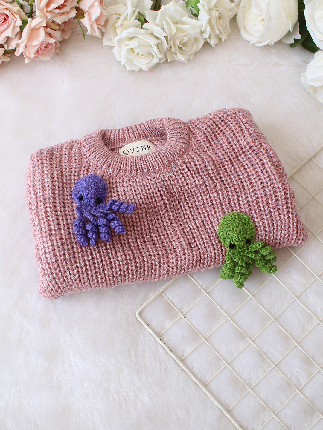 Qvink Knitted Full Sleeves Octopus Applique Detailed Sweater - Purple