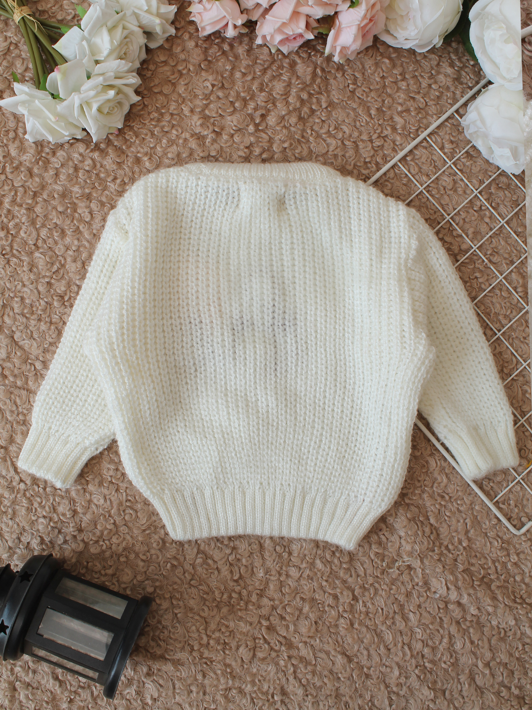 Qvink Knitted Full Sleeves Hi Embroidered Sweater - Cream