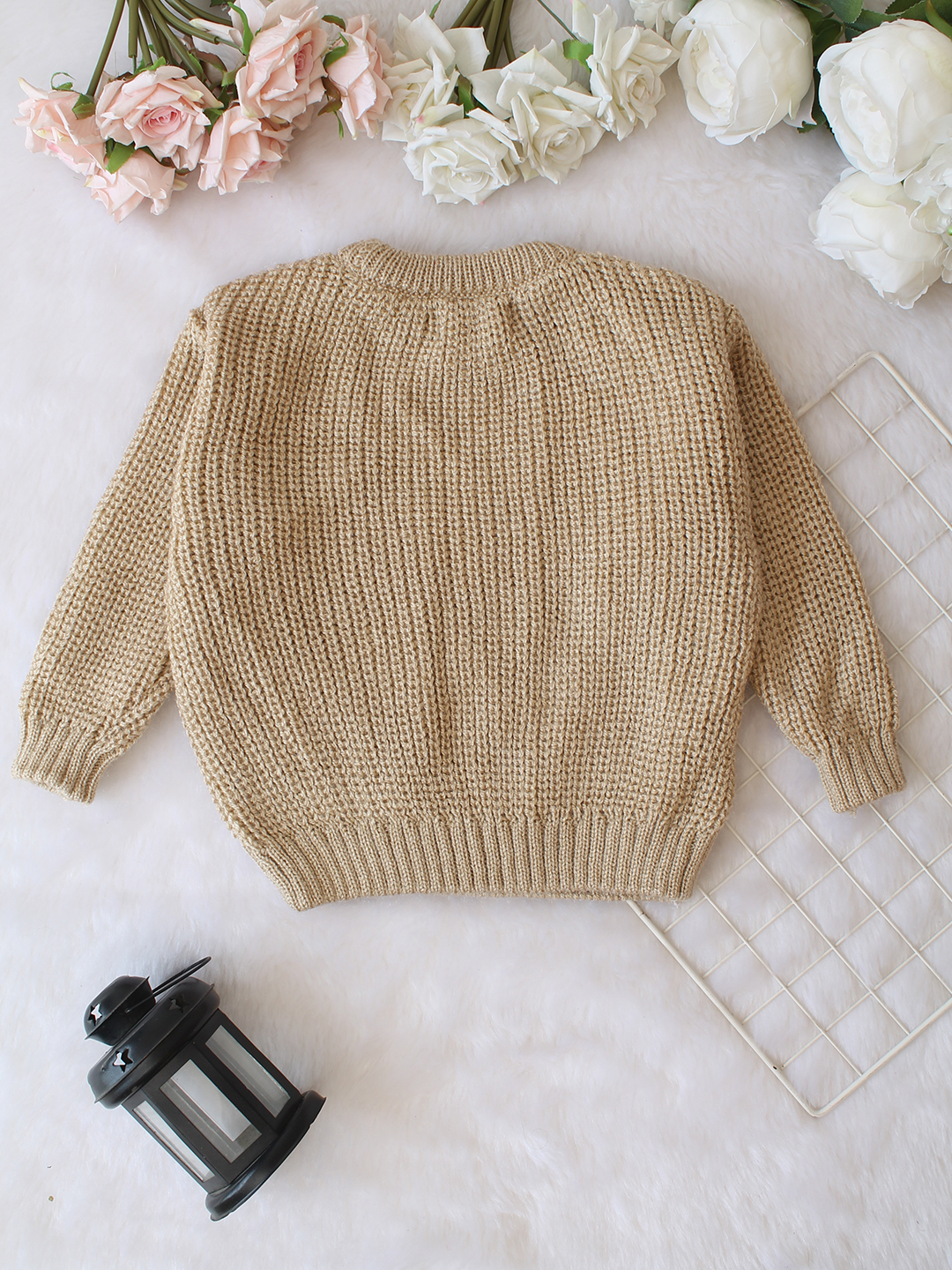 Qvink Knitted Full Sleeves Owl Applique Detailed Sweater - Beige