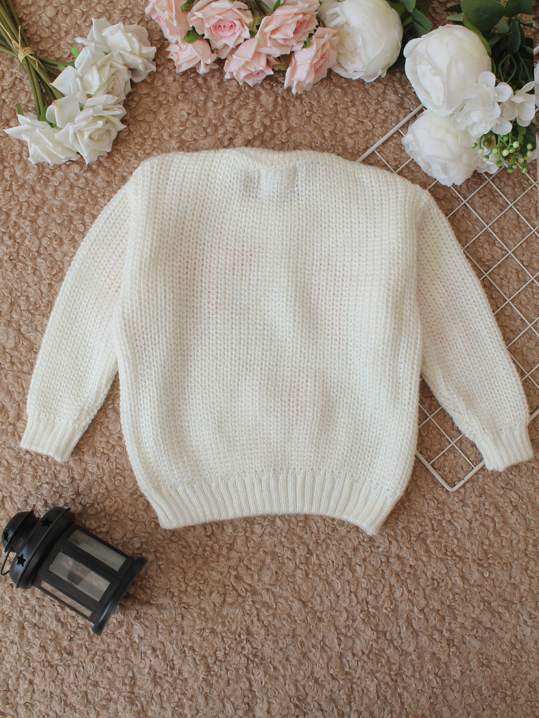 Qvink Knitted Full Sleeves Bow Detailed Sweater - Cream