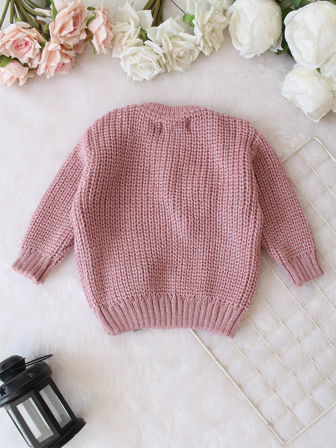 Qvink Knitted Full Sleeves Tulip Floral Applique Detailed Sweater - Purple