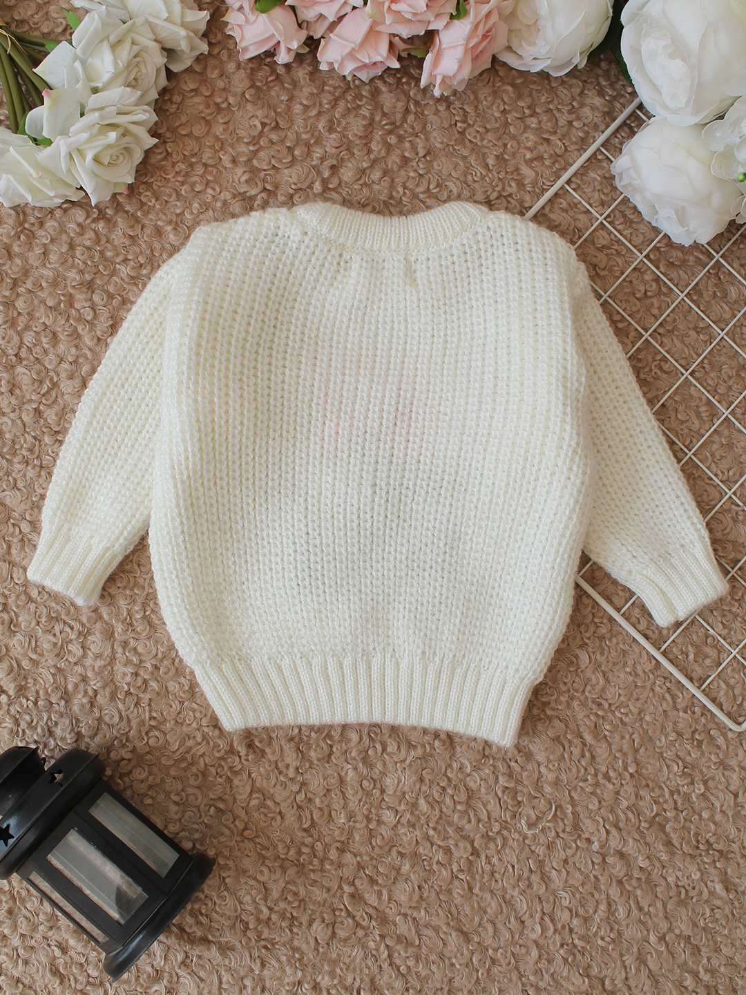 Qvink Knitted Full Sleeves Christmas Tree Designed Sweater - Cream