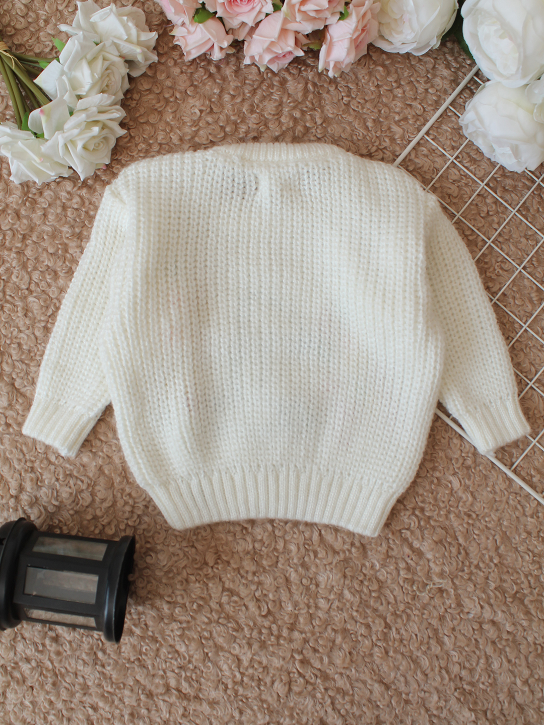 Qvink Knitted Full Sleeves One Text Embroidered Sweater - Cream