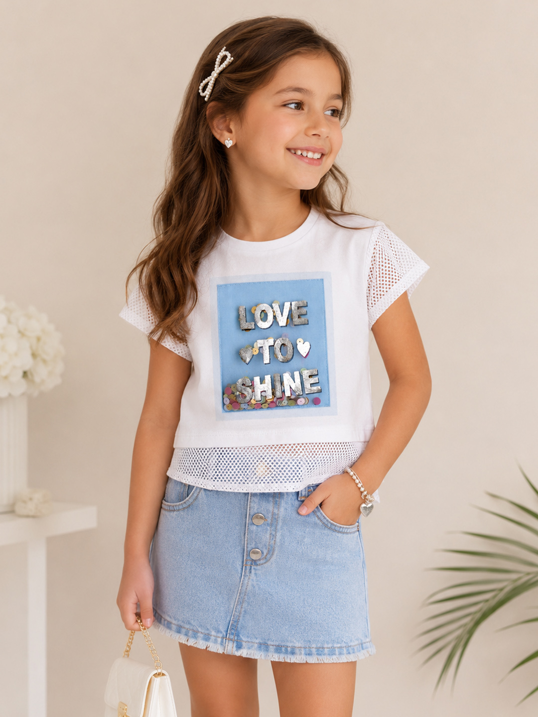 Qvink Printed Top for Girls - White