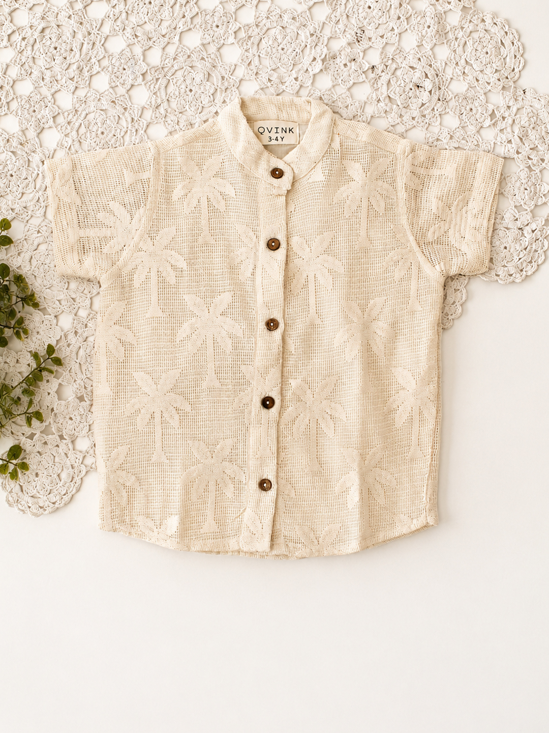 Qvink Coconut Tree Crochet Shirt for Boys - Cream