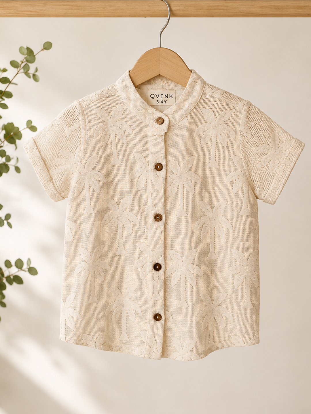 Qvink Coconut Tree Crochet Shirt for Boys - Cream
