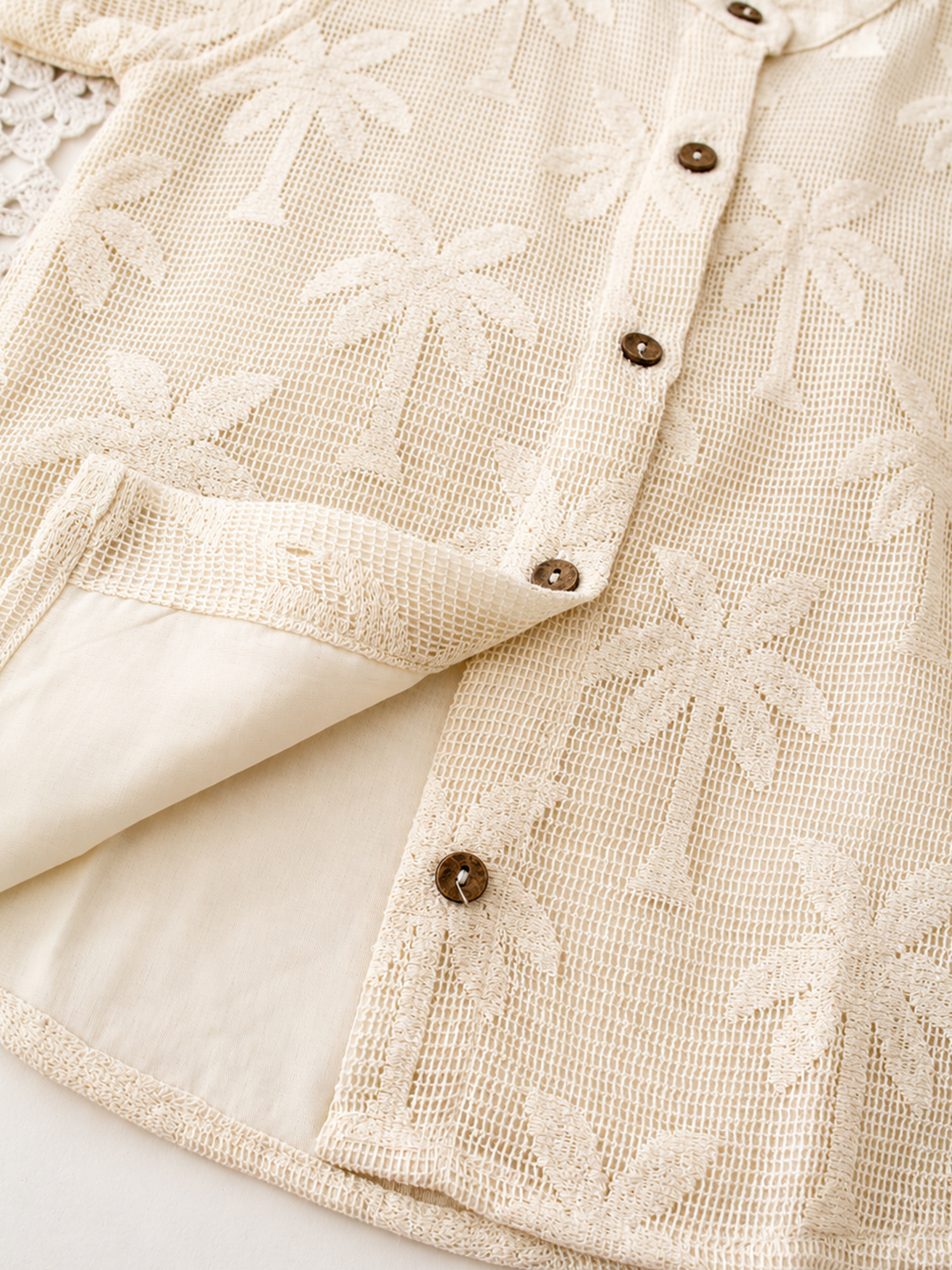 Qvink Coconut Tree Crochet Shirt for Boys - Cream