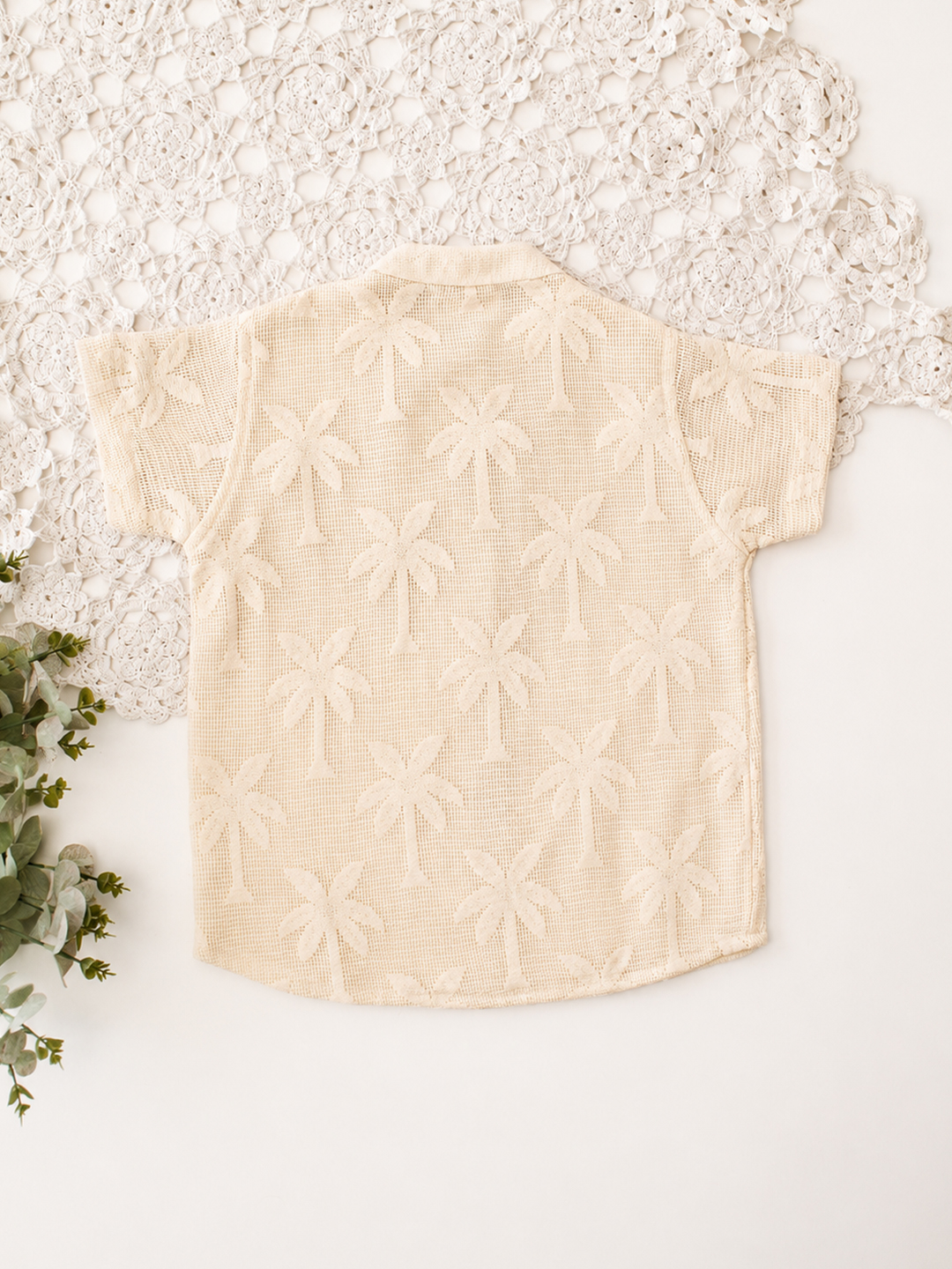 Qvink Coconut Tree Crochet Shirt for Boys - Cream