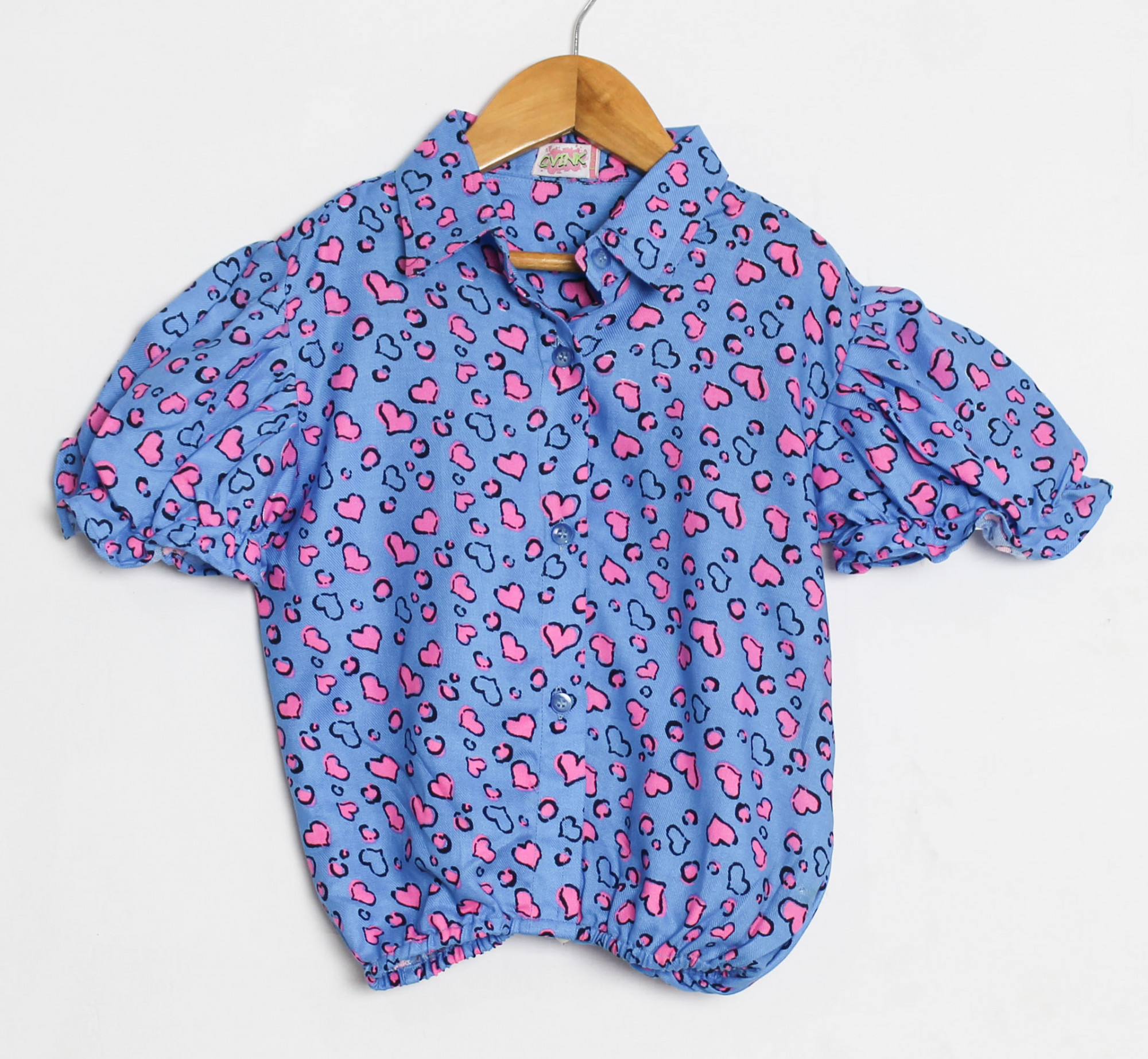 Heart Printed Collar Shirt for Girls - Blue