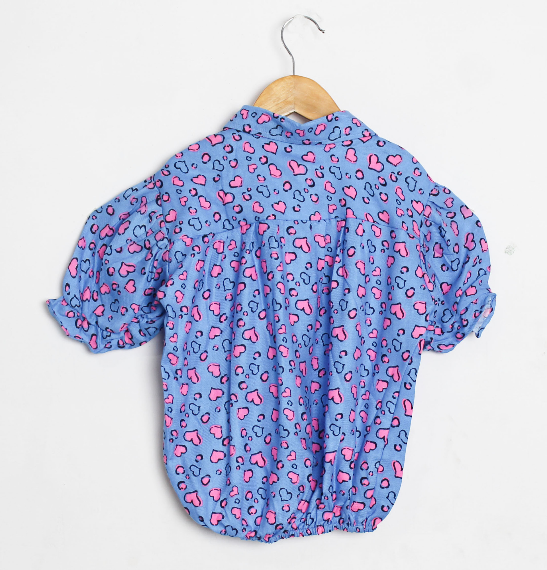 Heart Printed Collar Shirt for Girls - Blue