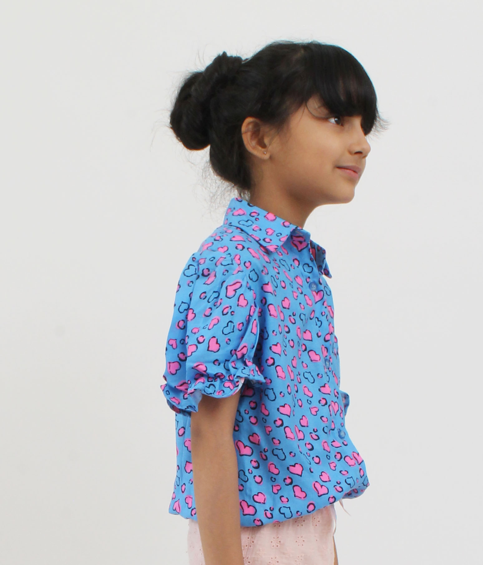 Heart Printed Collar Shirt for Girls - Blue