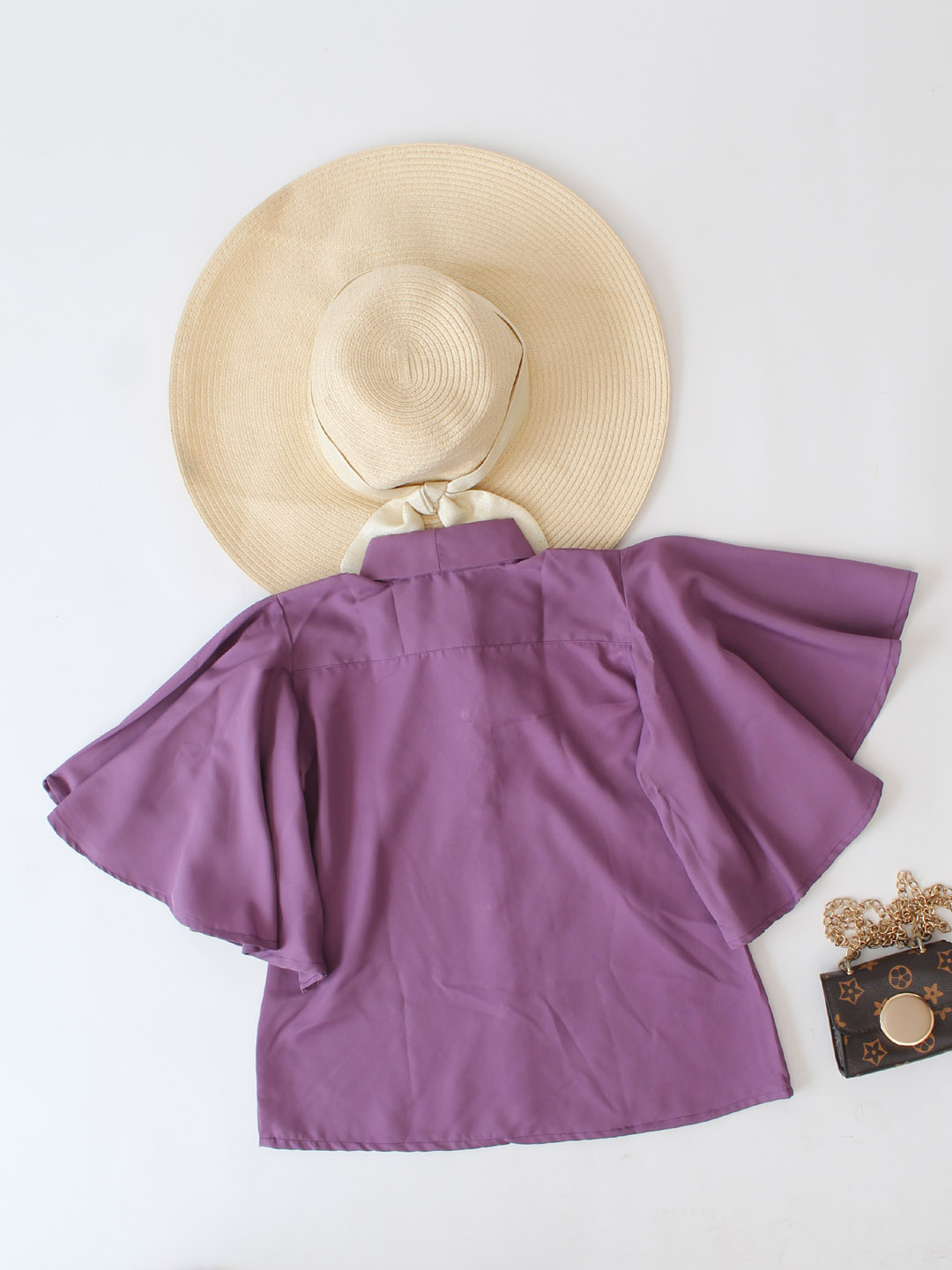 Flared Sleeves Front Openable Purple Shirt
