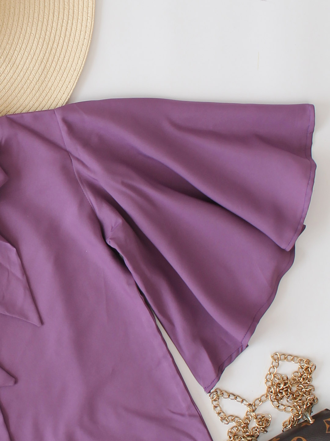 Flared Sleeves Front Openable Purple Shirt