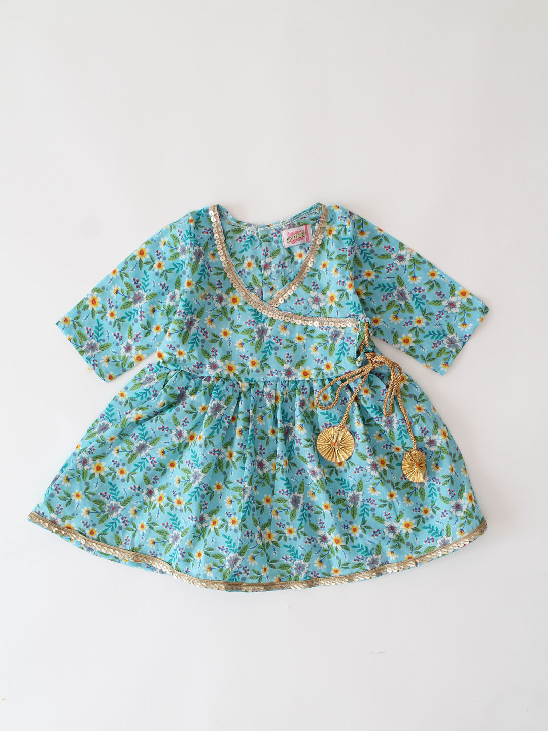 Quarter Sleeves Floral Kurti With Flared Sharara Co-ord Set-Blue