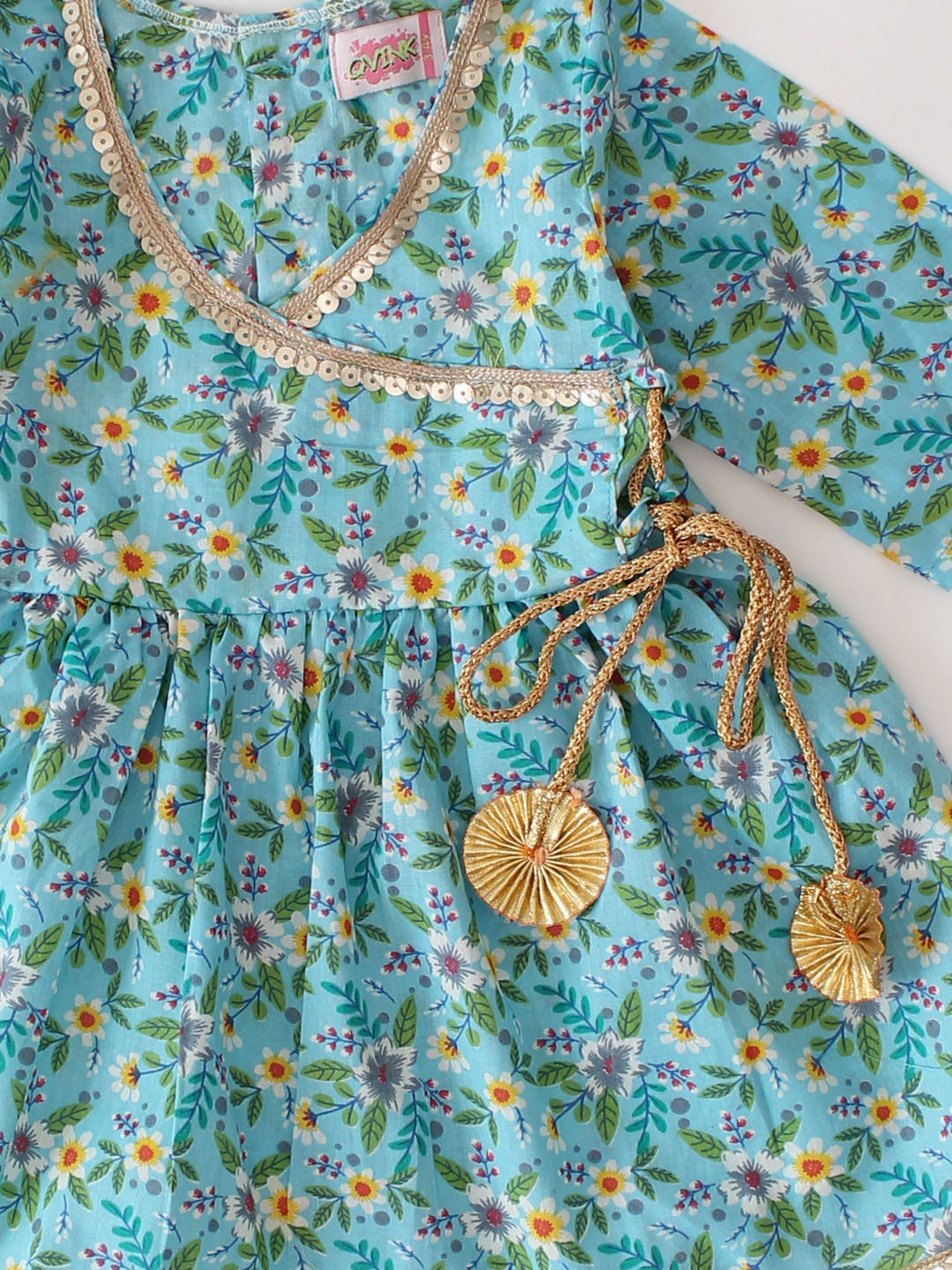 Quarter Sleeves Floral Kurti With Flared Sharara Co-ord Set-Blue