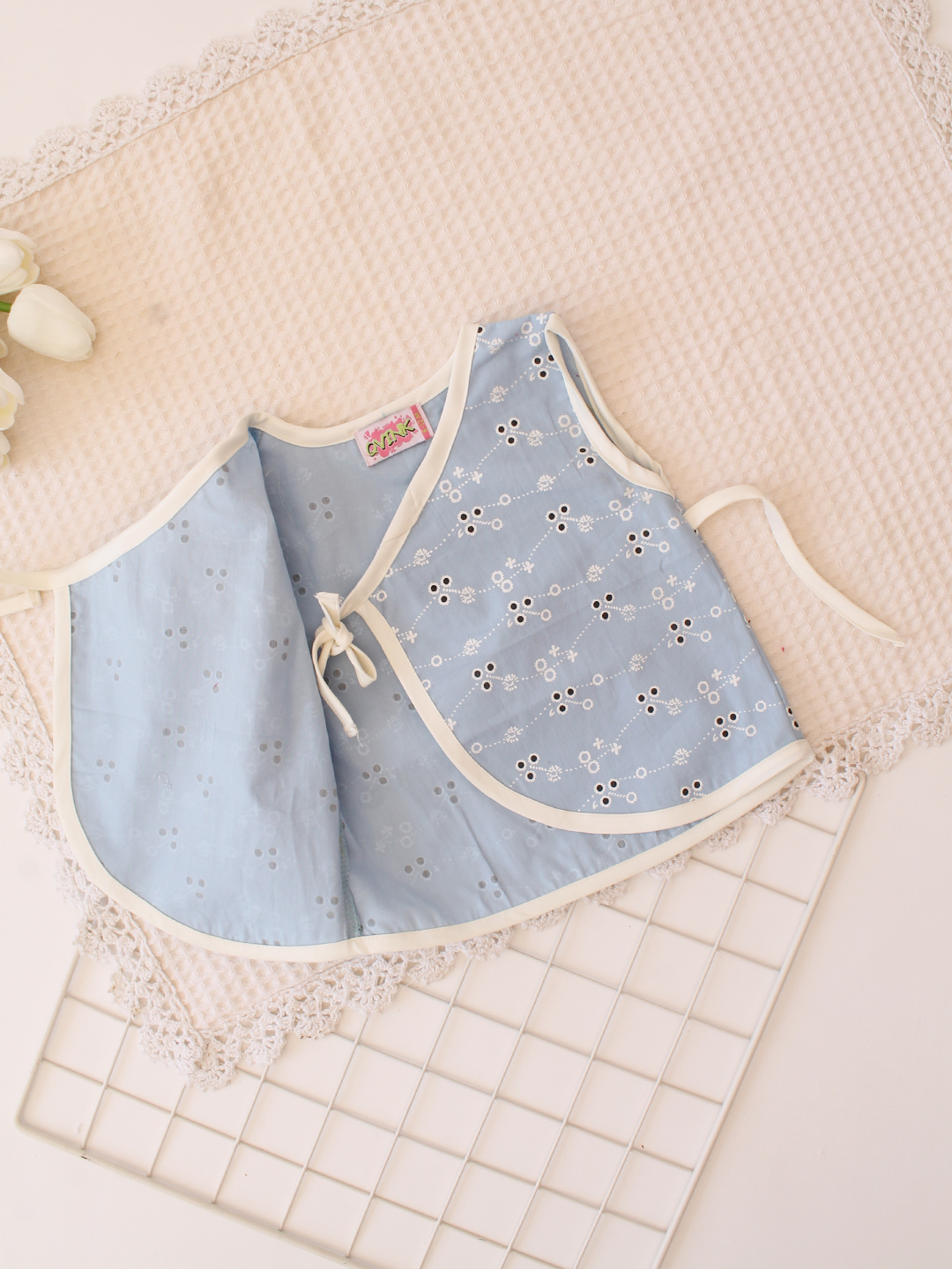Qvink Sleeveless Self Design Infant Cotton Vest - Blue