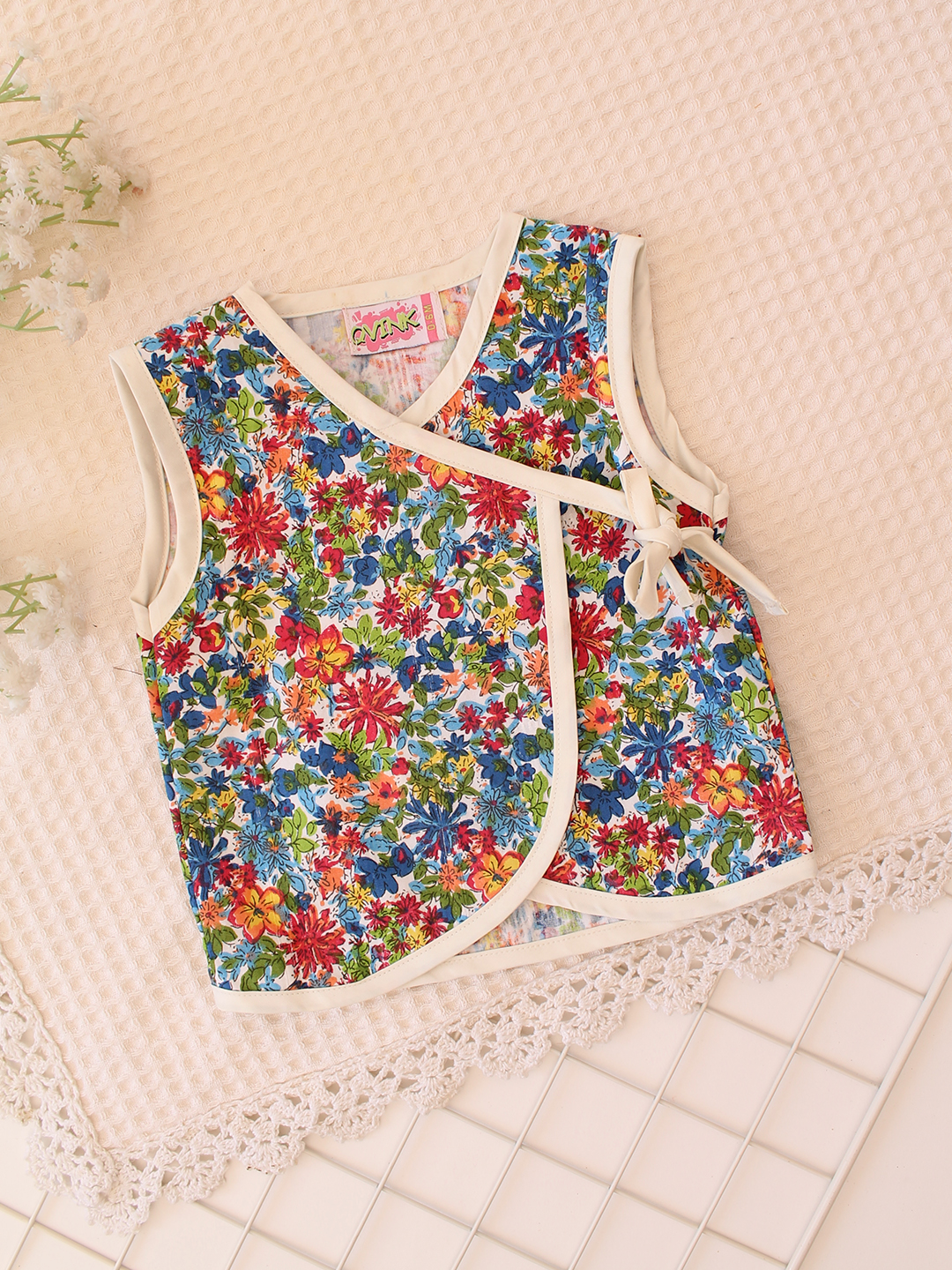 Qvink Sleeveless Multi Floral Print Infant Cotton Vest - Multicolor