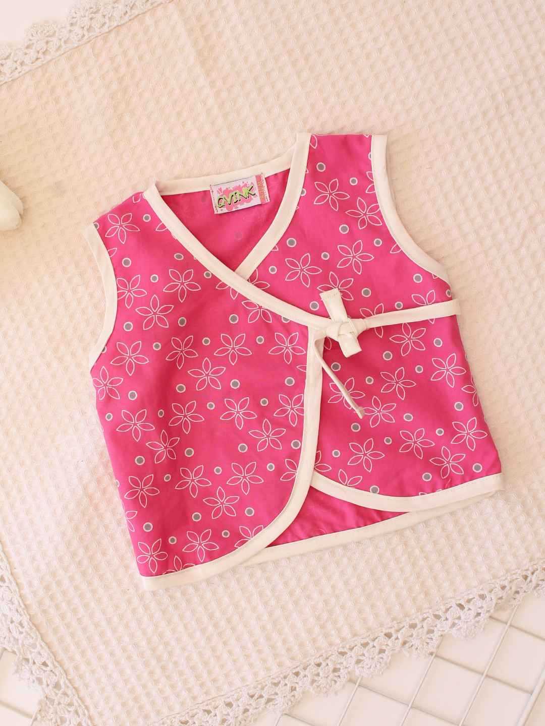 Qvink Sleeveless Floral Print Infant Cotton Vest - Pink