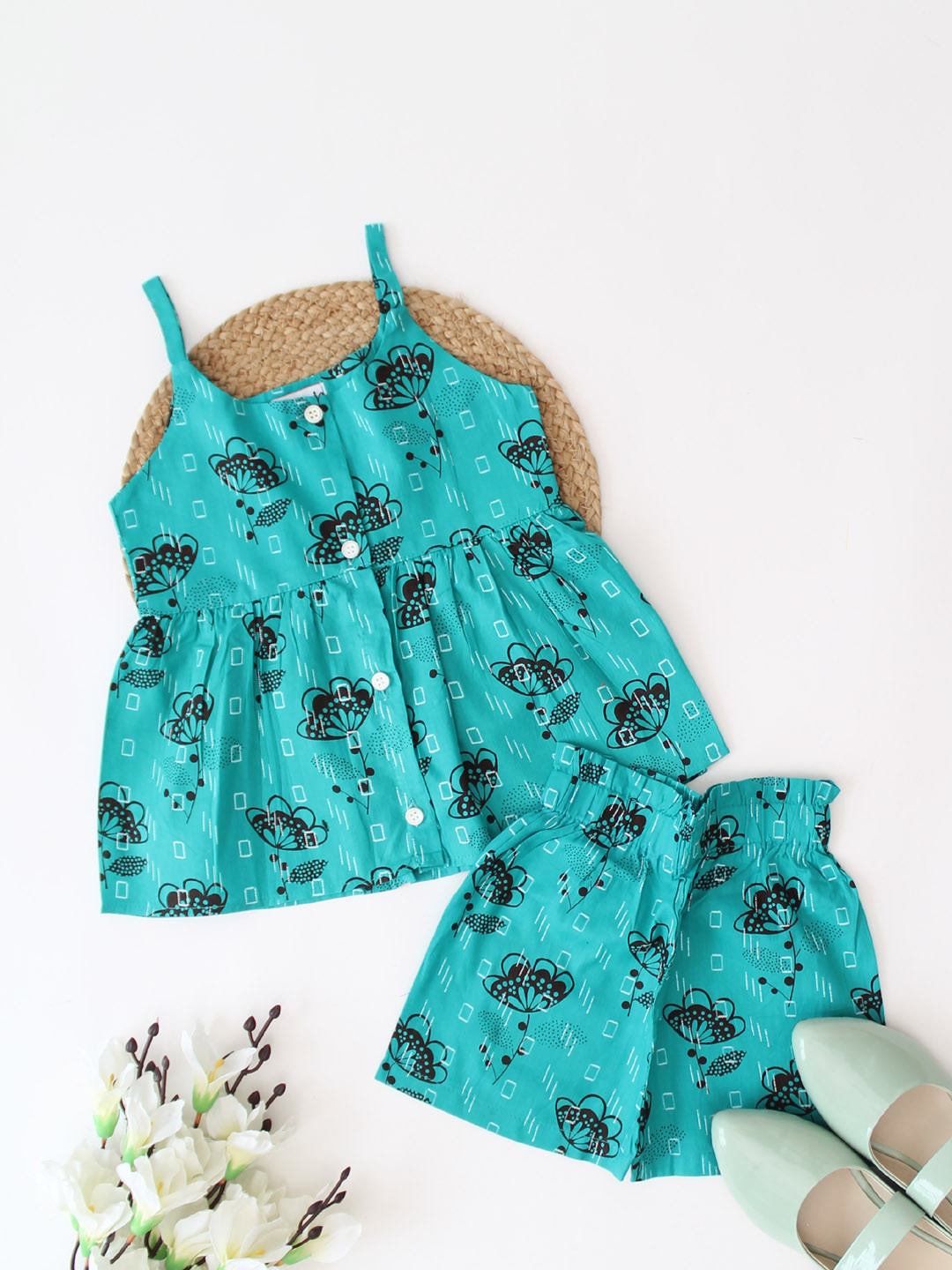 Qvink Butterfly Printed 2 Pieces Summer Dress - Sea Green