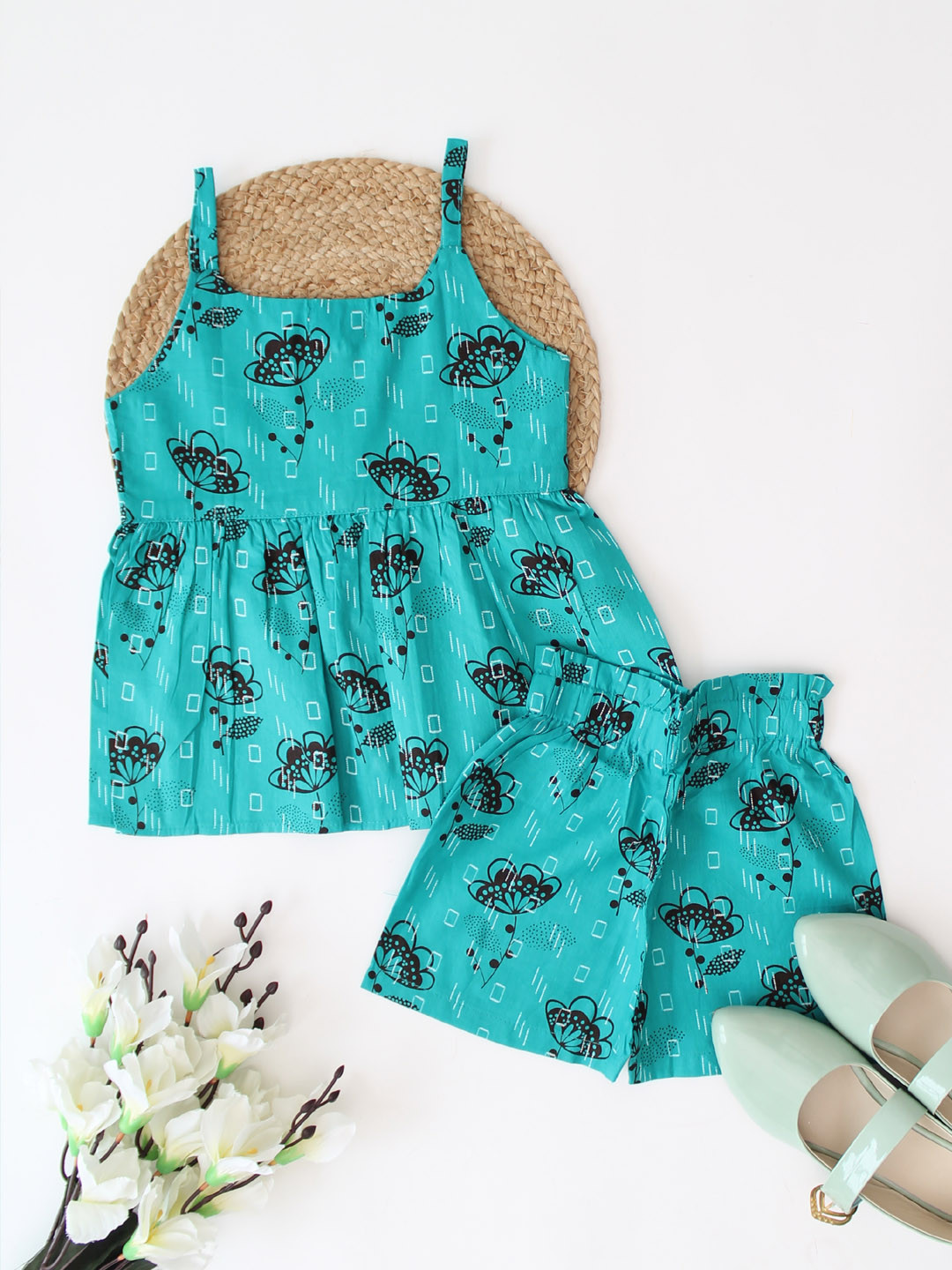 Qvink Butterfly Printed 2 Pieces Summer Dress - Sea Green