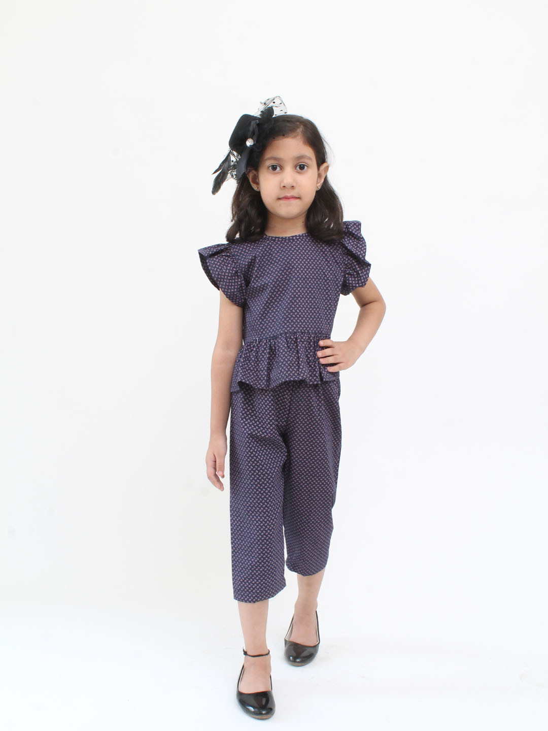 Qvink Cap Sleeves Dots Printed Top Summer Co ord Set - Blue