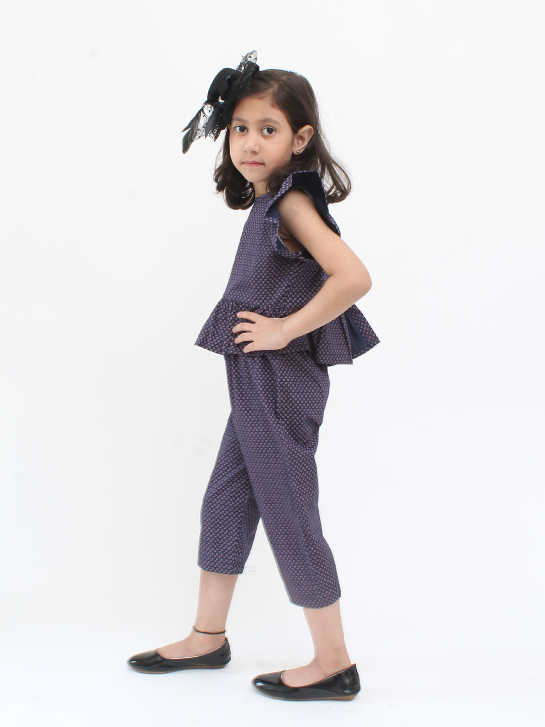 Qvink Cap Sleeves Dots Printed Top Summer Co ord Set - Blue