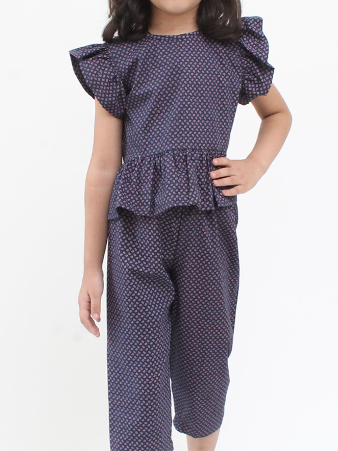 Qvink Cap Sleeves Dots Printed Top Summer Co ord Set - Blue
