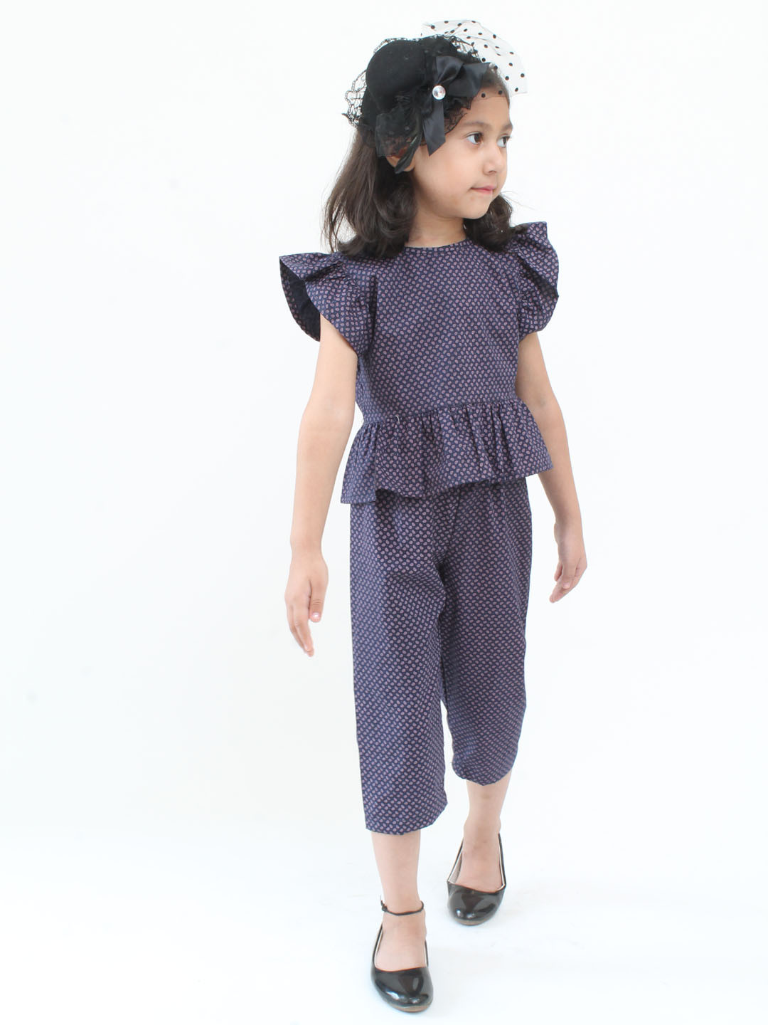 Qvink Cap Sleeves Dots Printed Top Summer Co ord Set - Blue