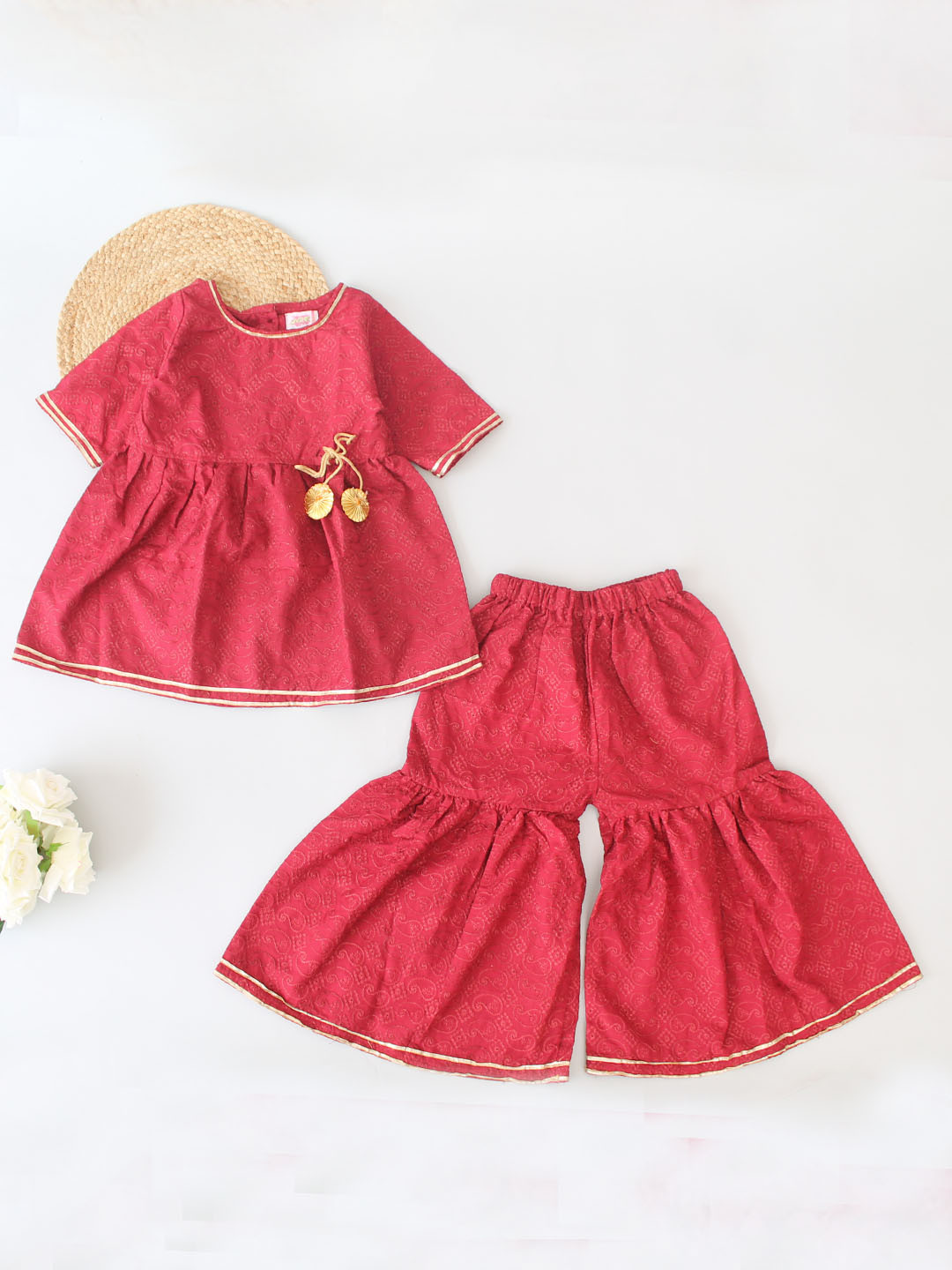 Qvink Half Sleeves Embroidered Co-ord Ethnic Set - Maroon