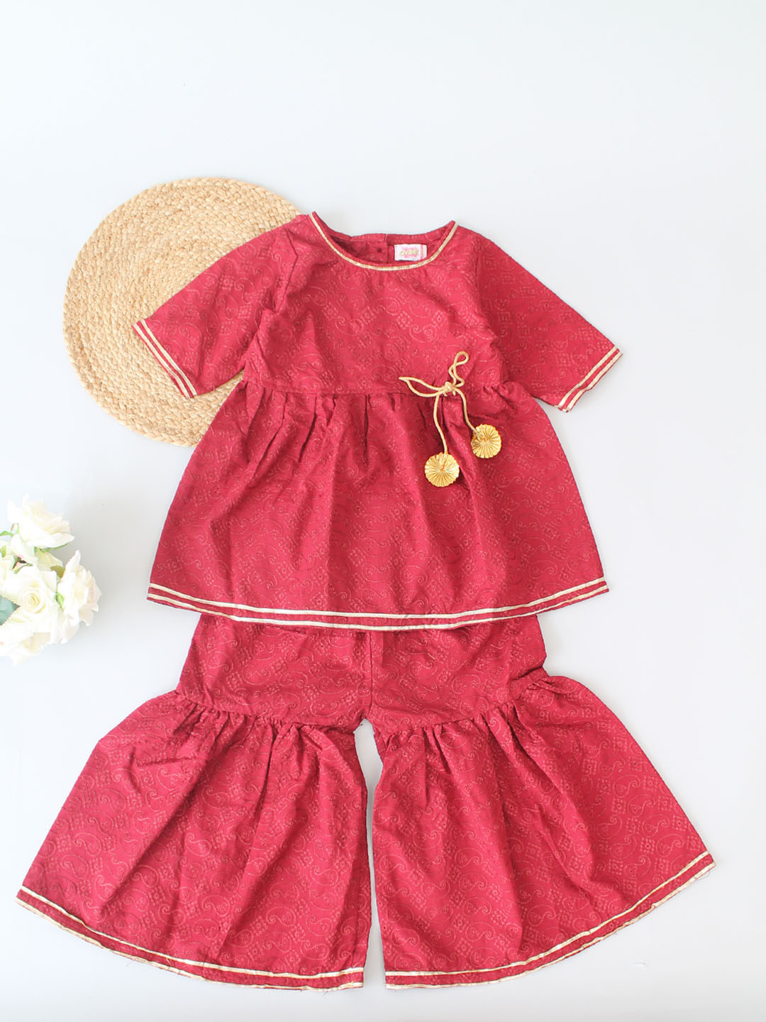 Qvink Half Sleeves Embroidered Co-ord Ethnic Set - Maroon