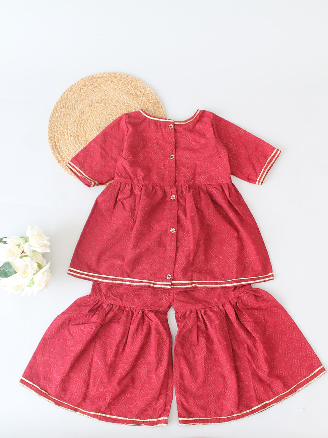 Qvink Half Sleeves Embroidered Co-ord Ethnic Set - Maroon