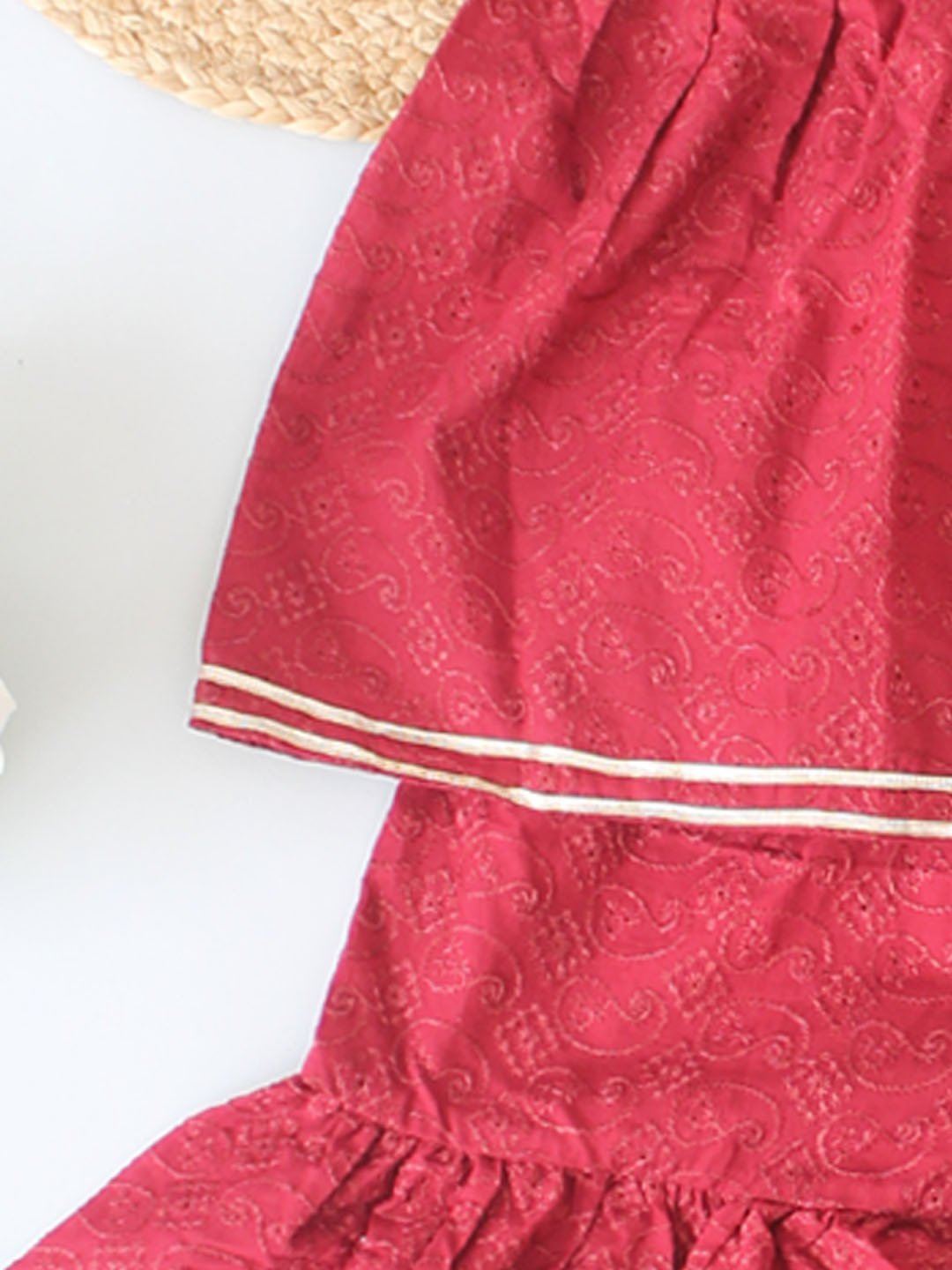 Qvink Half Sleeves Embroidered Co-ord Ethnic Set - Maroon