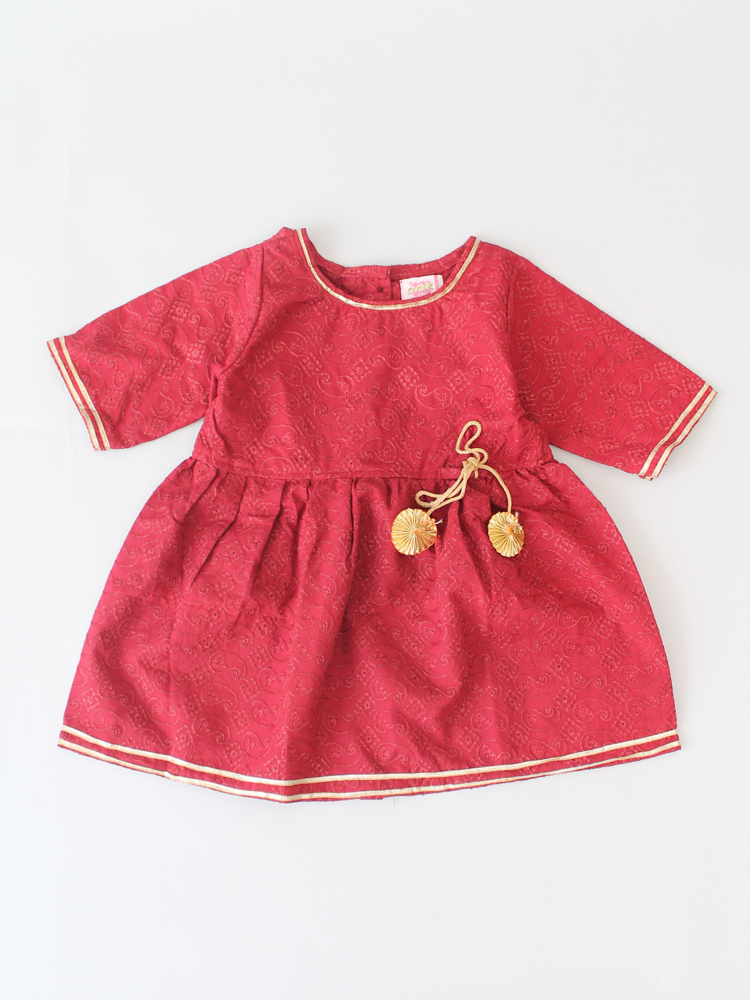 Qvink Half Sleeves Embroidered Co-ord Ethnic Set - Maroon