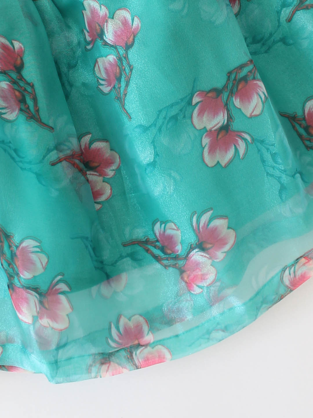 Qvink Half Sleeves Floral Organza Frock - Turquoise Green