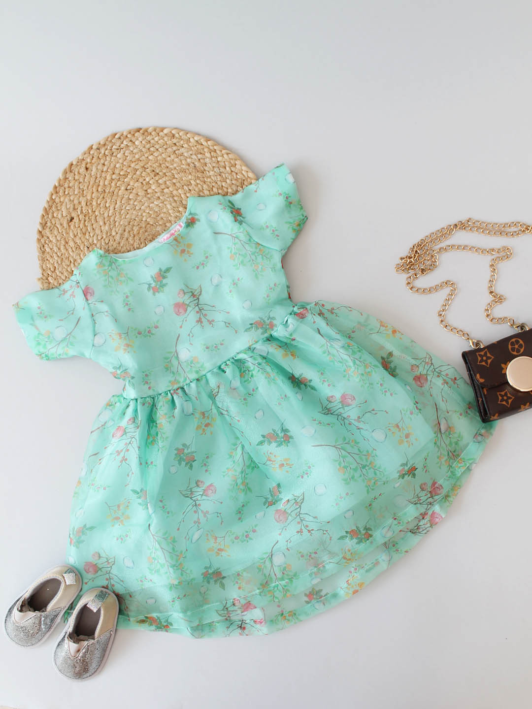 Qvink Half Sleeves Floral Printed Frock - Green