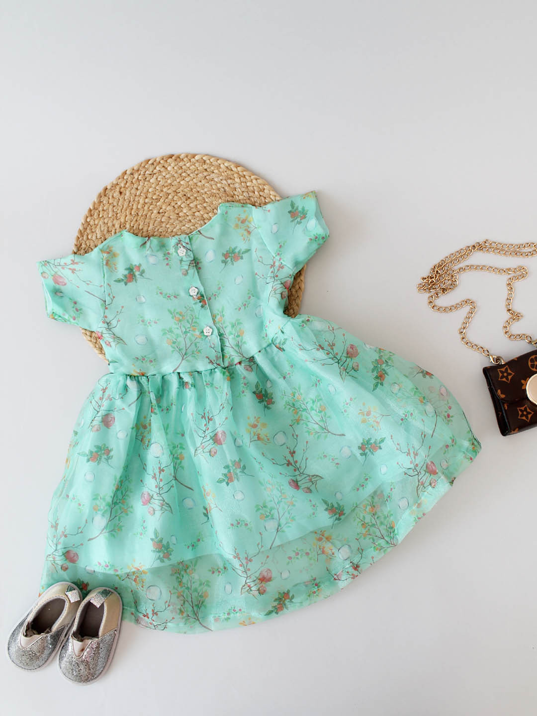 Qvink Half Sleeves Floral Printed Frock - Green