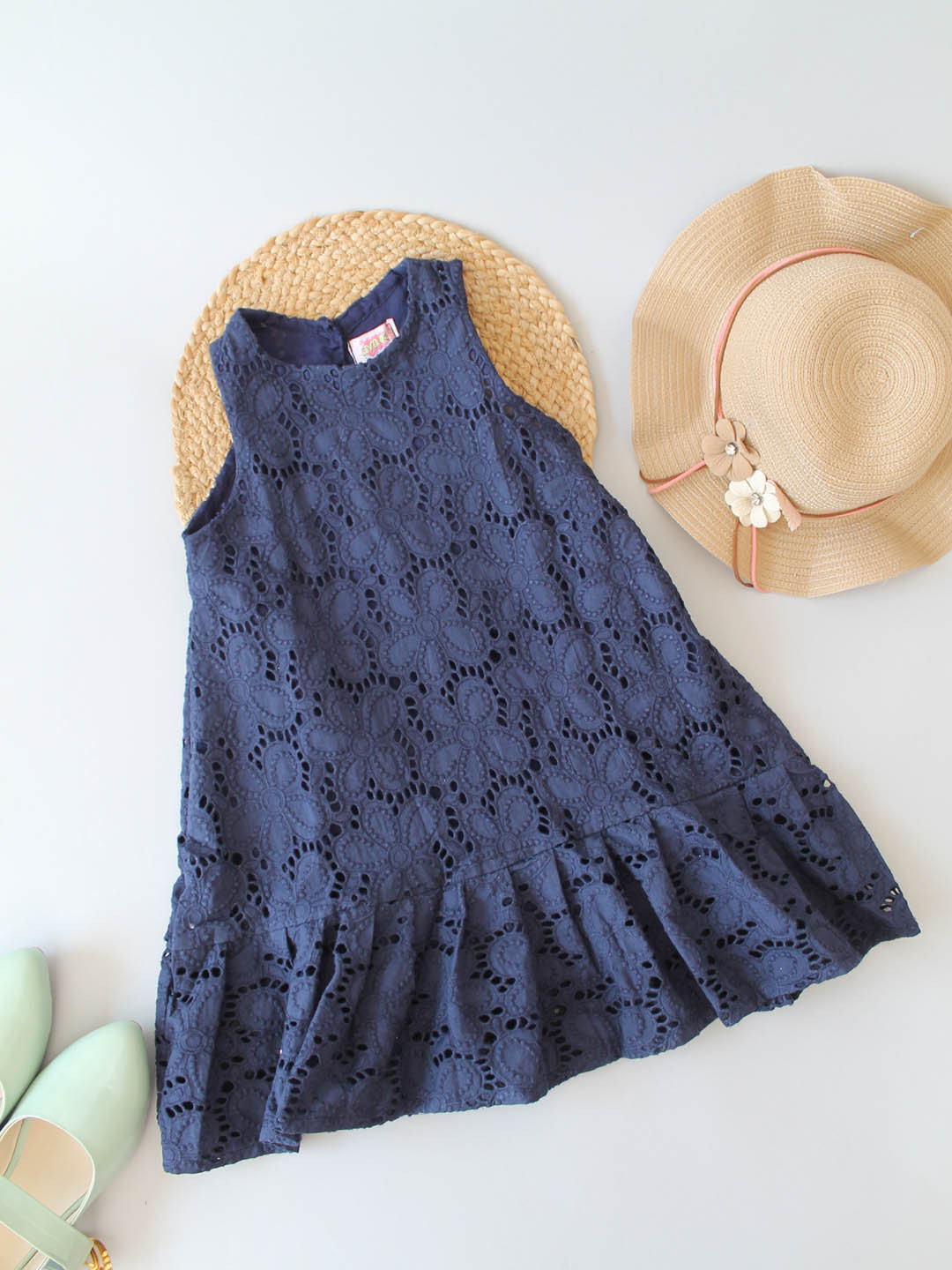 Qvink Sleeveless Back Button Closure Dress - Navy Blue