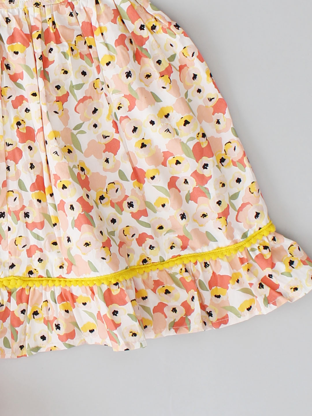 Qvink Sleeveless Floral Printed Summer Dress for Girls - Orange
