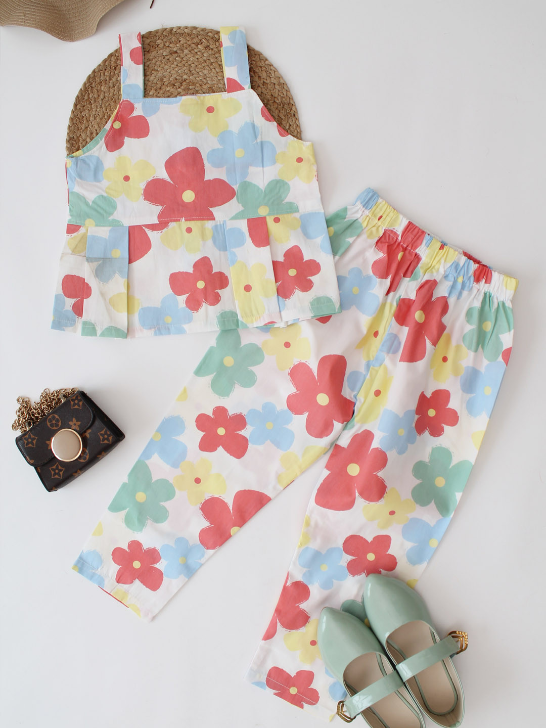 Qvink Sleeveless Girls Floral Printed Pant Co ord Set - Multi