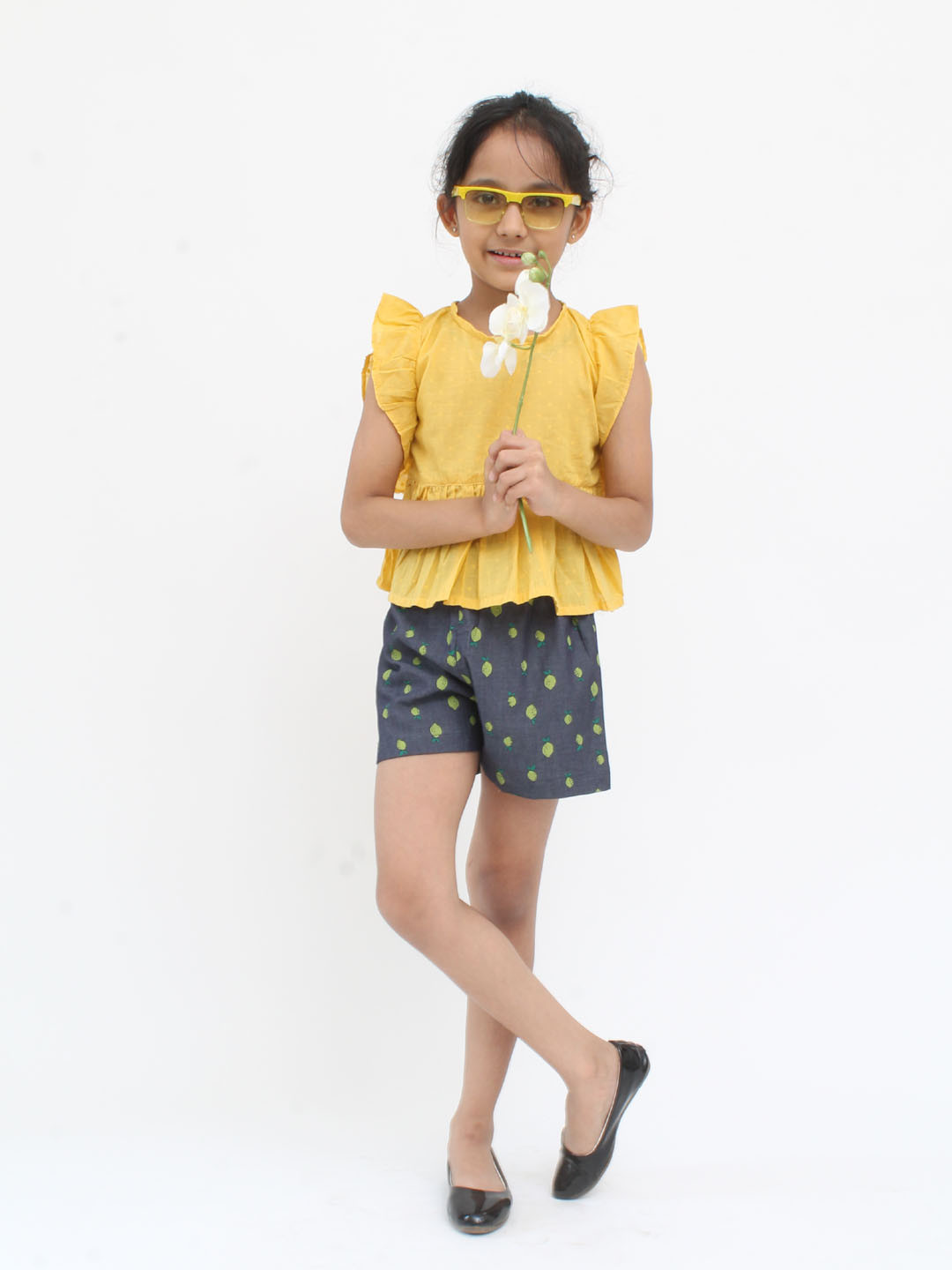Qvink Sleeveless Self Printed Cotton Co ord Set - Yellow