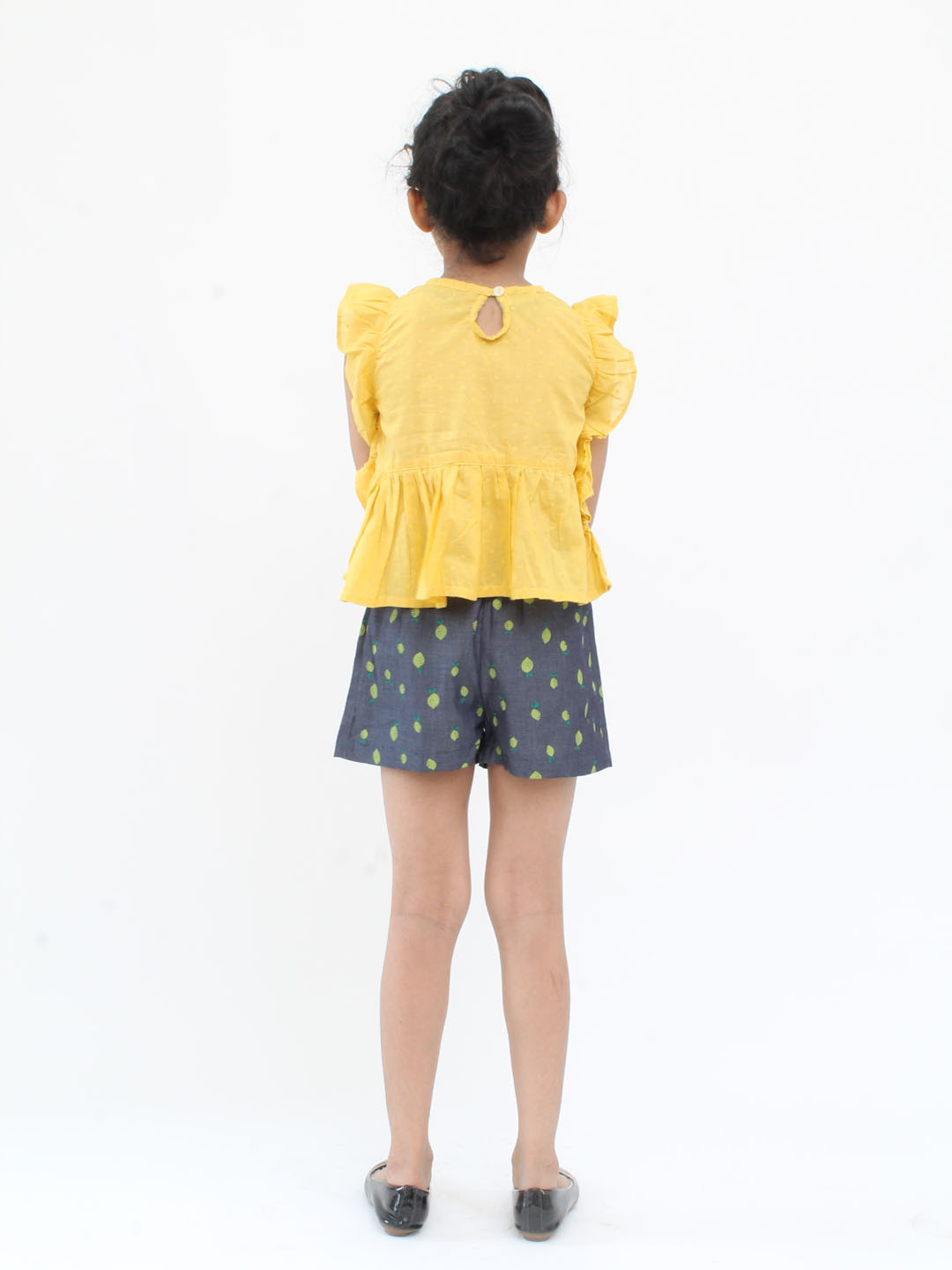 Qvink Sleeveless Self Printed Cotton Co ord Set - Yellow