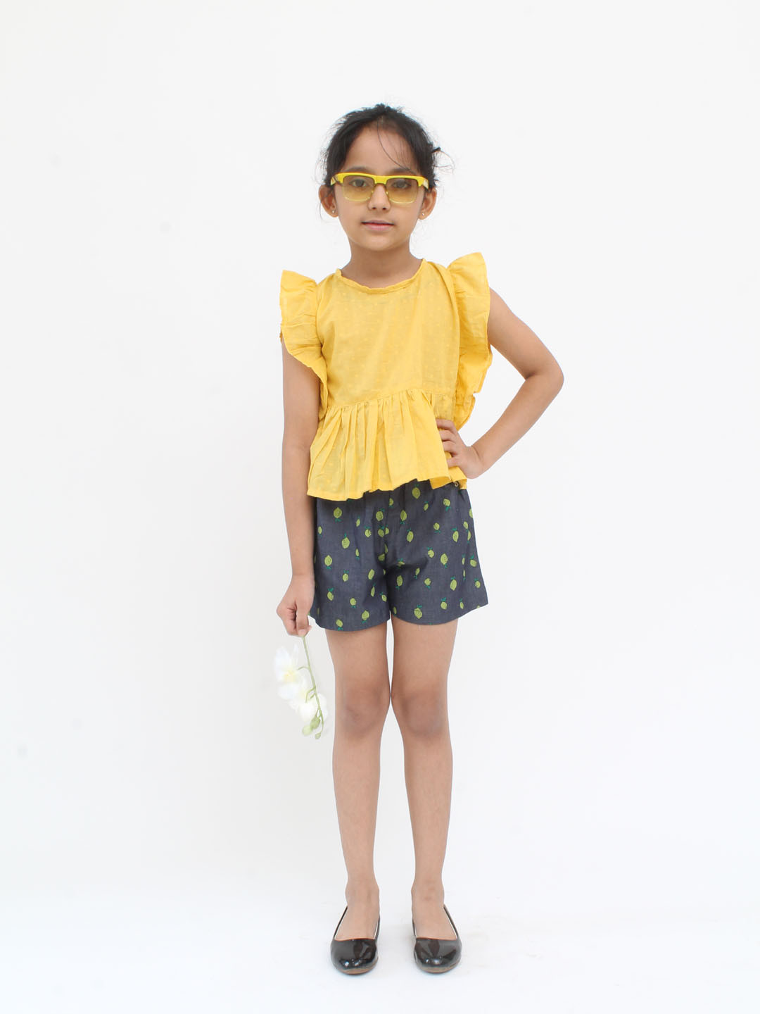 Qvink Sleeveless Self Printed Cotton Co ord Set - Yellow