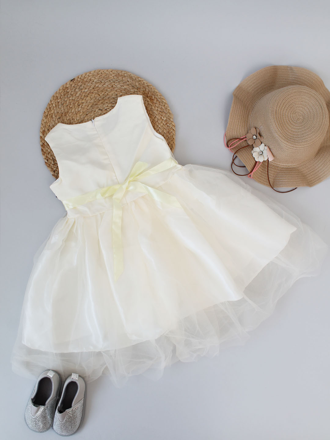 Qvink Sleeveless Striped & Corsage Stylish Party Wear Dresses
