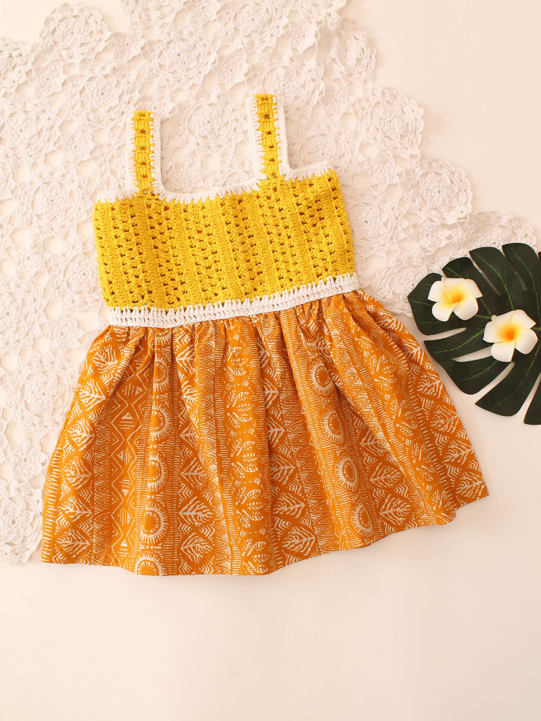 Qvink Sleeveless Summer Crochet Detail Girls Dress - Yellow