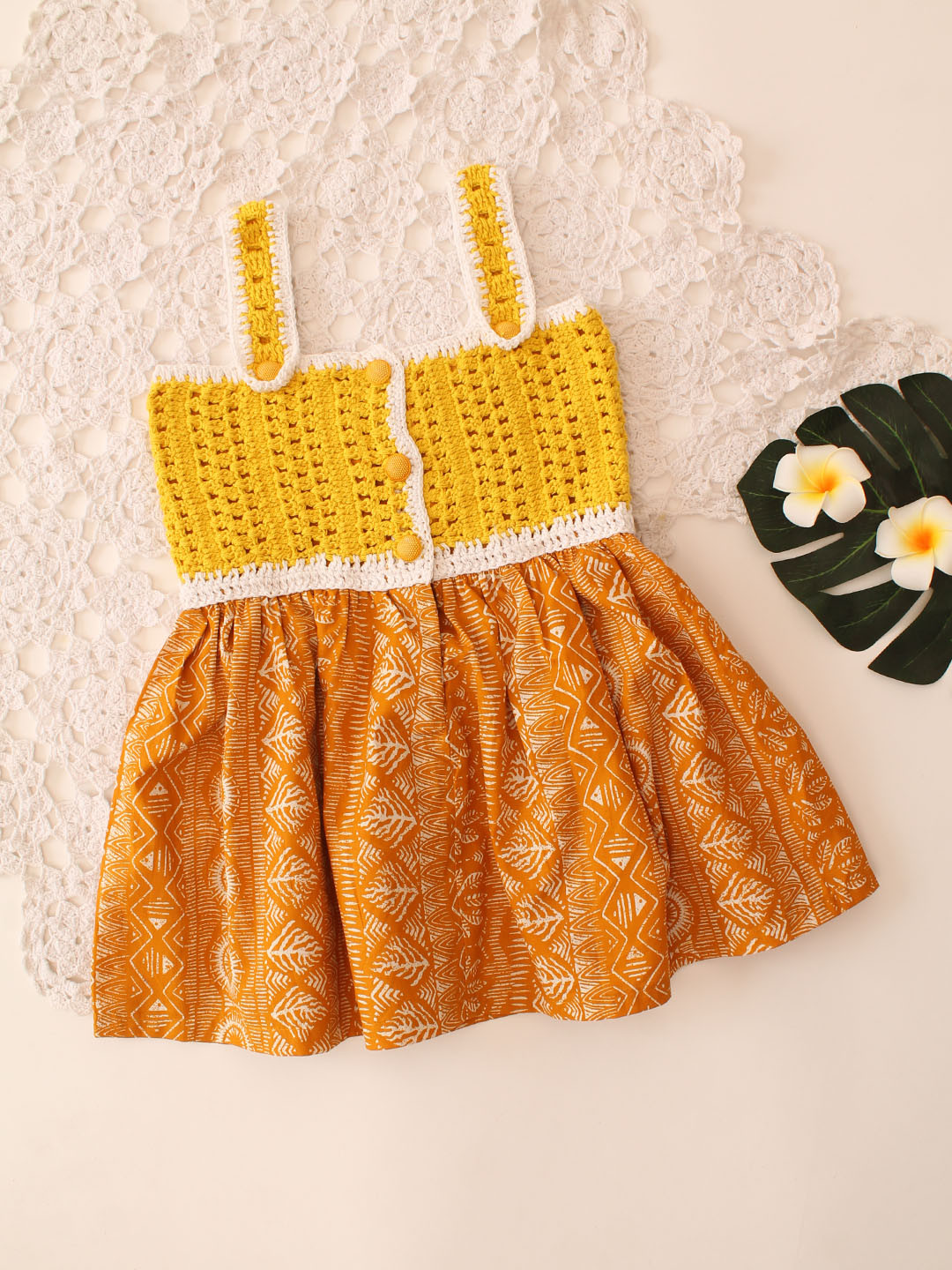 Qvink Sleeveless Summer Crochet Detail Girls Dress - Yellow