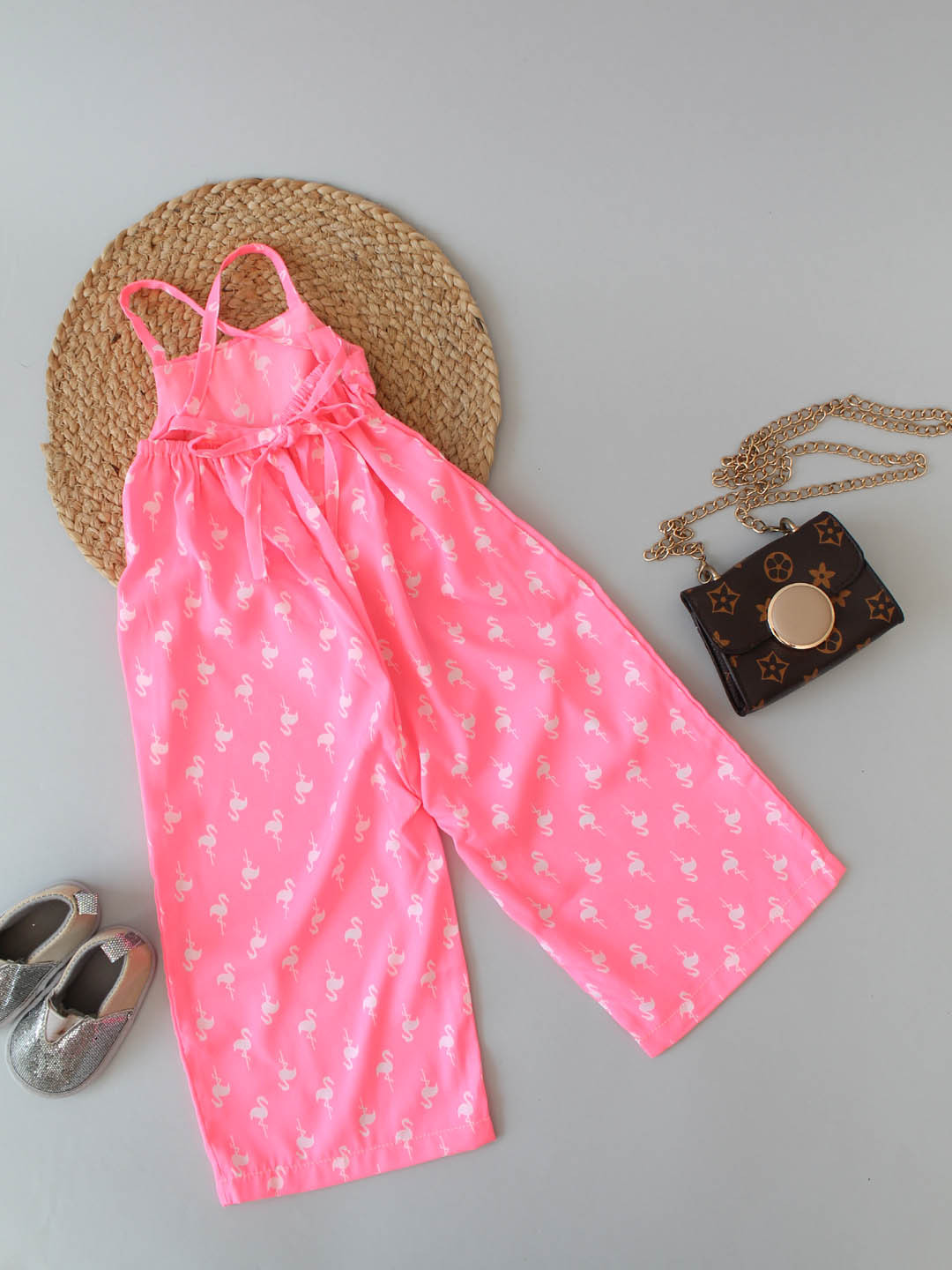 Qvink Sleeveless Swan Printed Frill Detail Summer Dress - Pink