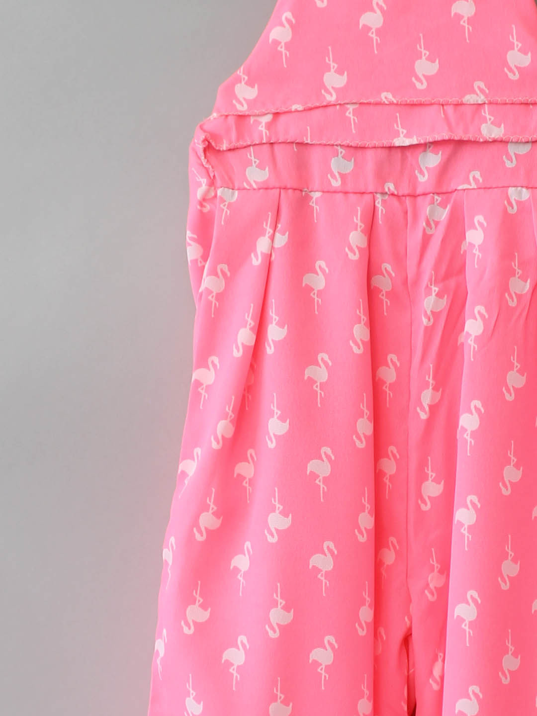Qvink Sleeveless Swan Printed Frill Detail Summer Dress - Pink