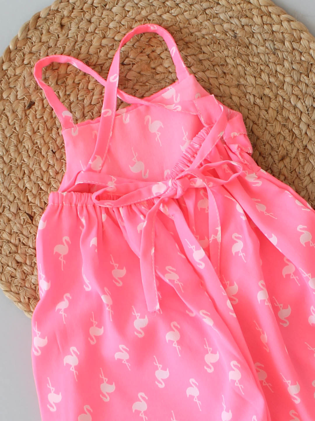 Qvink Sleeveless Swan Printed Frill Detail Summer Dress - Pink